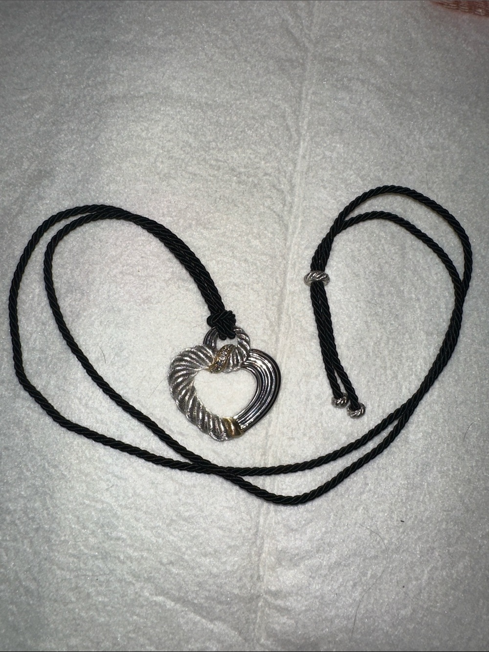 Judith Ripka Heart Pendant Necklace on Adjustable Black 34” Cord